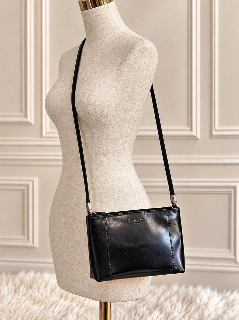 Authentic Christian Dior Black Leather Crossbody Bag
